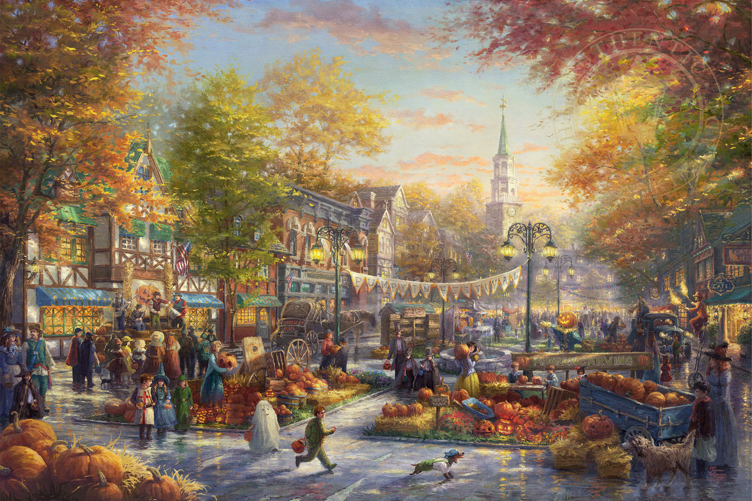 Thomas Kinkade Studios The Pumpkin Festival Limited and Open Canvas Giclee