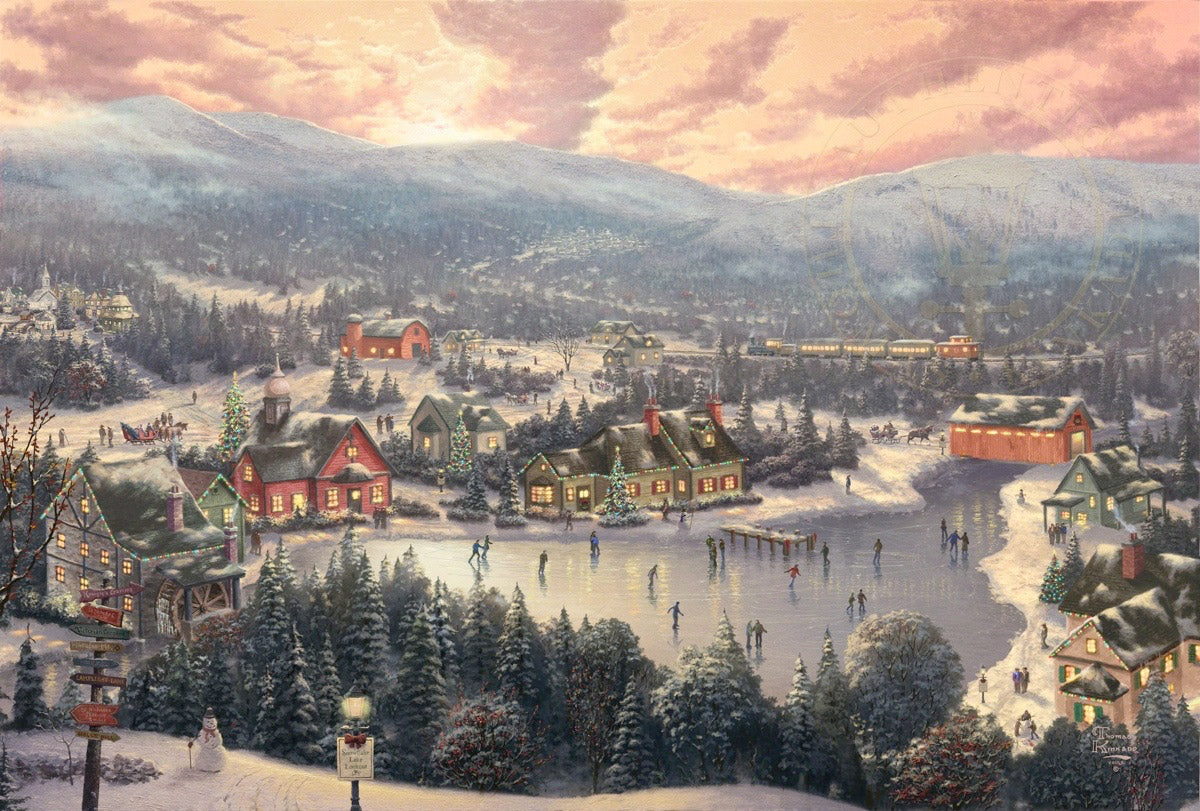 Thomas Kinkade Studios "Sunset on Snowflake Lake" Limited and Open Canvas Giclee