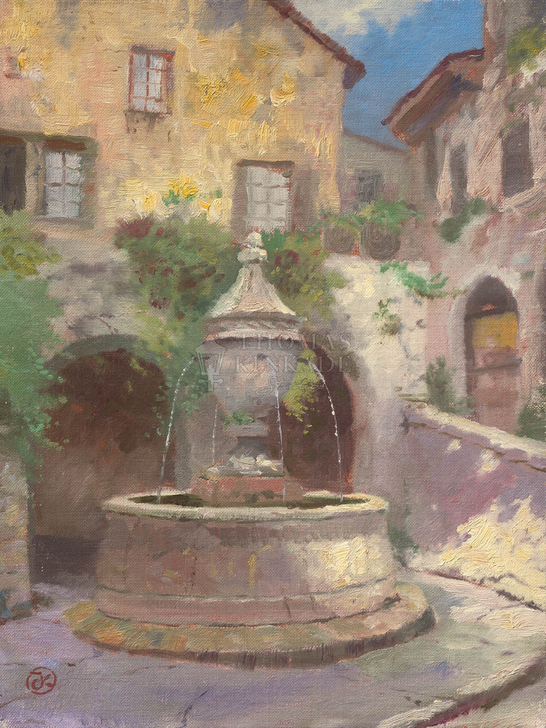 Thomas Kinkade Tuscan Village Fountain Limited Edition Canvas Giclee