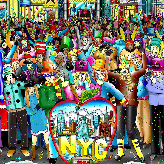 Charles Fazzino Happy New Year from Times Square 3D Limited Edition Mixed-Media on Paper