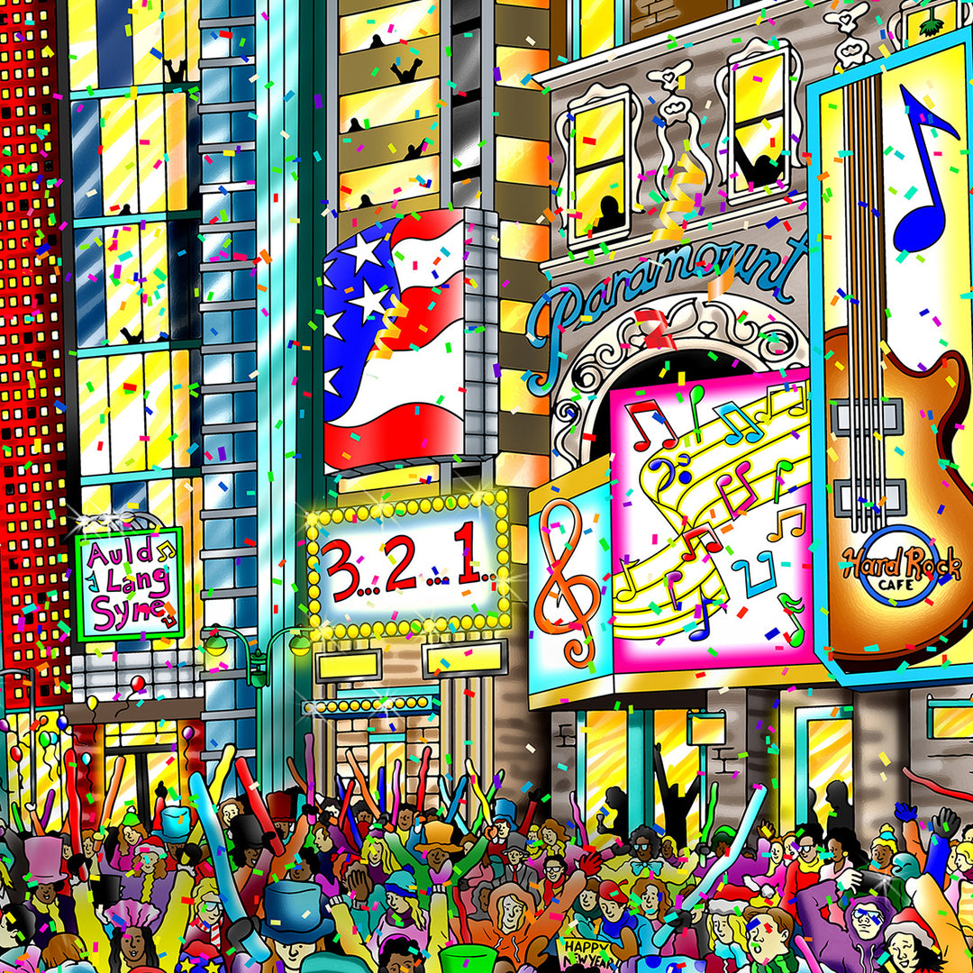 Charles Fazzino Happy New Year from Times Square 3D Limited Edition Mixed-Media on Paper
